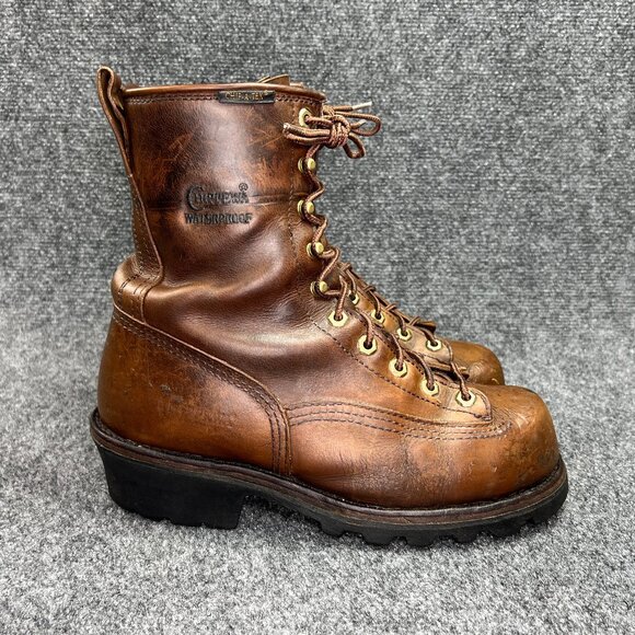Chippewa 8" Steel Toe Logger Boots Men's Size 8.5W Brown Leather Safety Work - Picture 1 of 14